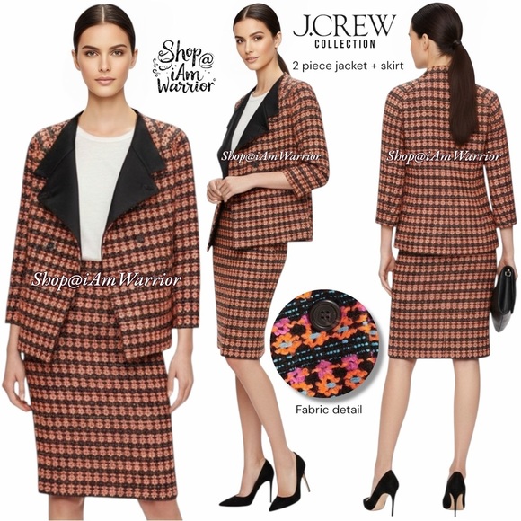 J.Crew Collection vibrant sunset tweed cropped satin label jacket & pencil skirt